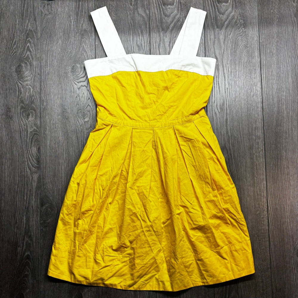 Gap Womens Yellow White Colorblock Size 8 Pleated Fit Flare Sundress